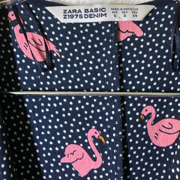 Zara Denim Flamingo Spotted Jumpsuit Romper Small - Picture 6 of 7
